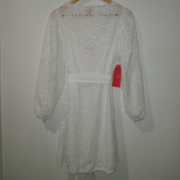 NWT MONIQUE LHUILLIER White Lace Blouson Dress - Picture 5 of 10